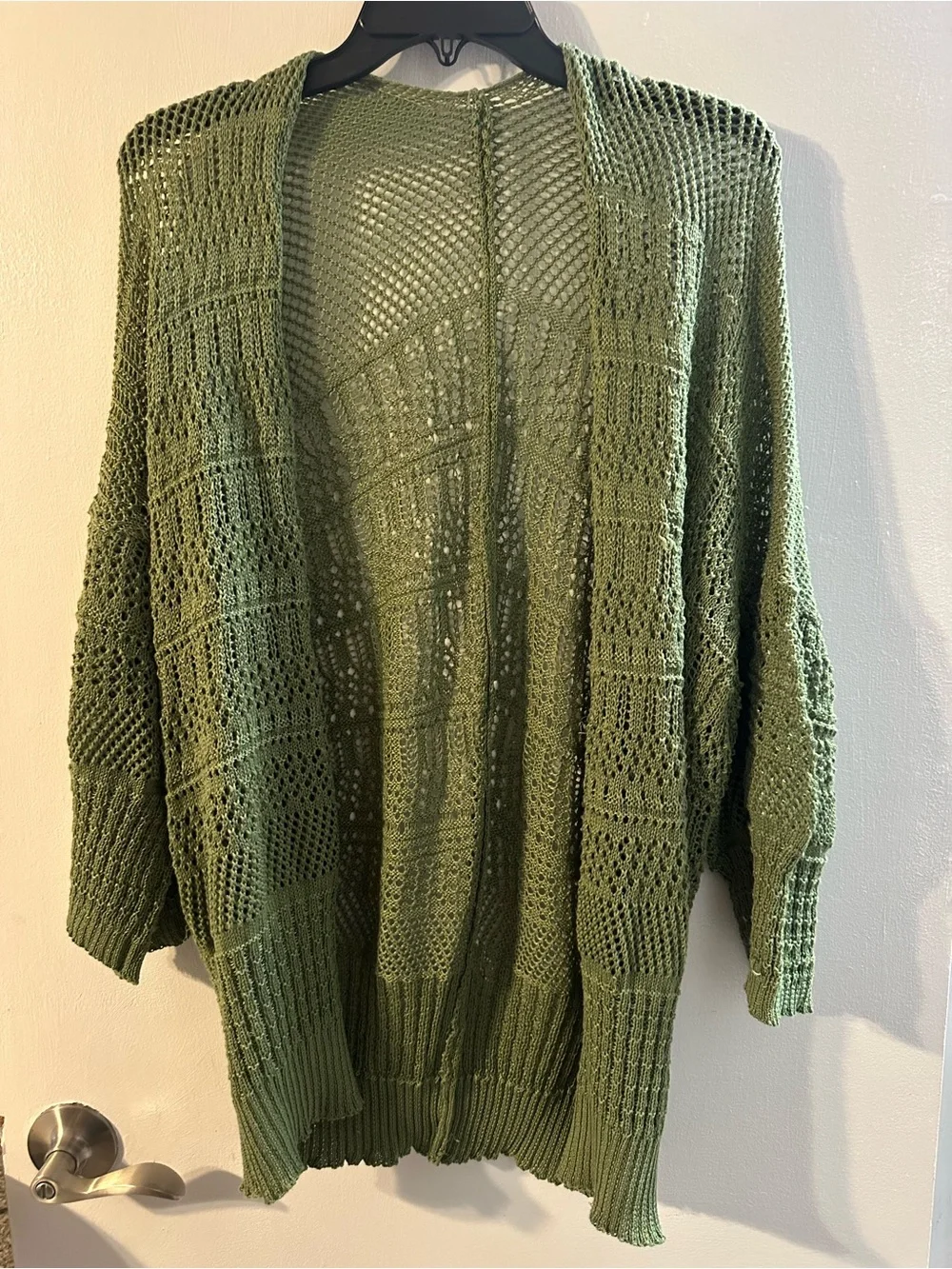 Olive Green Open-Knit Cardigan Sweater